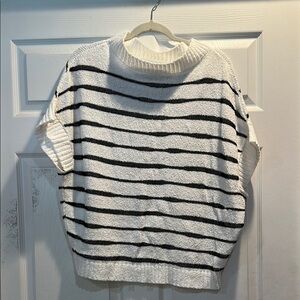 Planet by Lauren G Oversized Boatneck Striped Pima Cotton Short Sleeve Sweater
